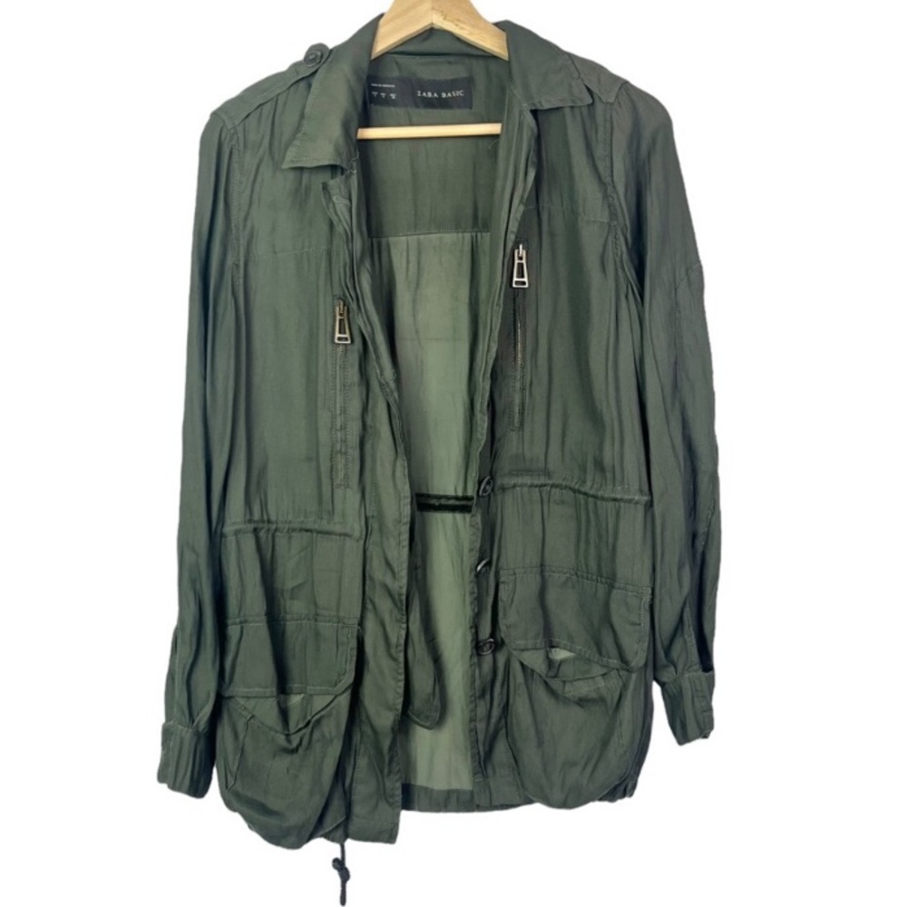 Zara dark green lightweight button down utility jacket, XS - Picture 1 of 6
